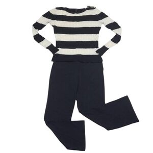 Talbots Monochrome Striped Lambswool Sweater Knit Pullover Ribbed Slim Fit Cozy